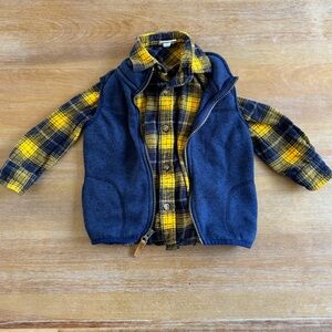 Toddler Boys - Size 2T - Blue Vest with Yellow Plaid Flannel Shirt